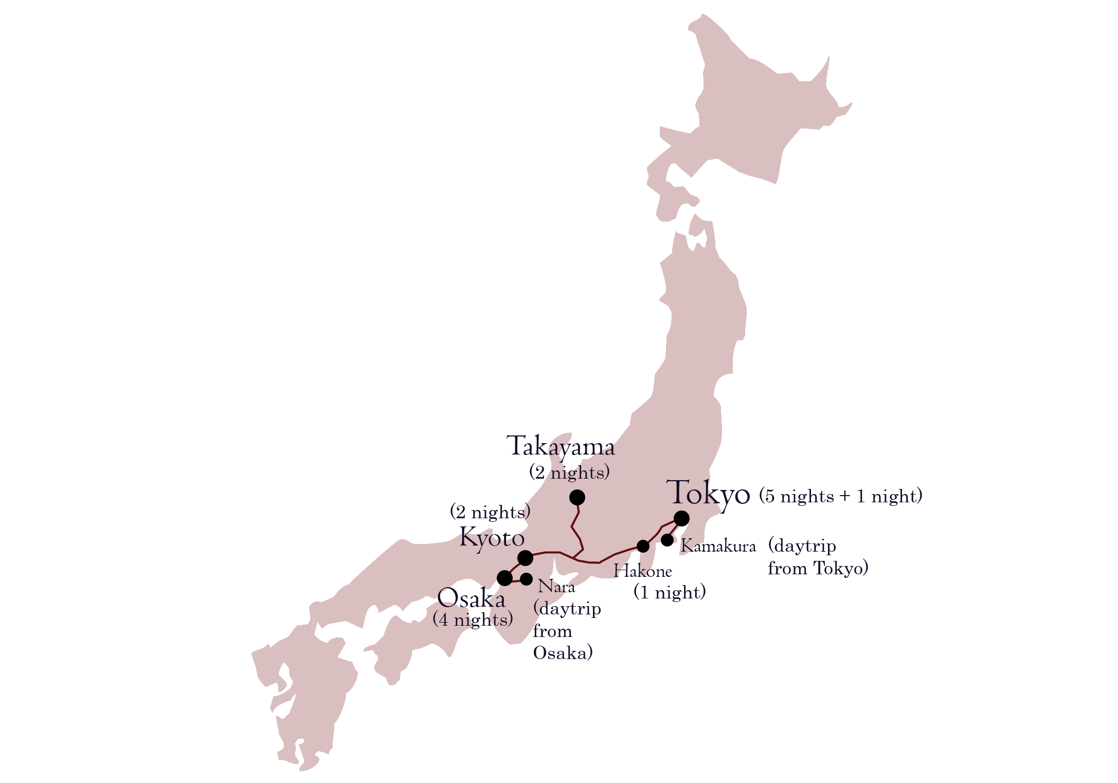 Japan Itinerary for first time visitors map