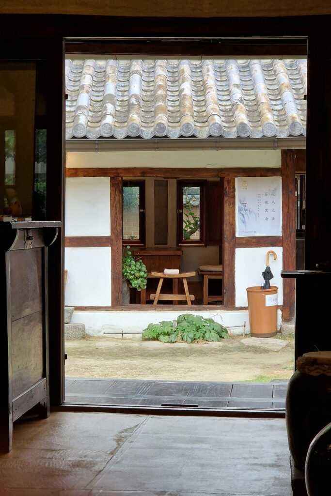 view on traditional Korean tea house from inside