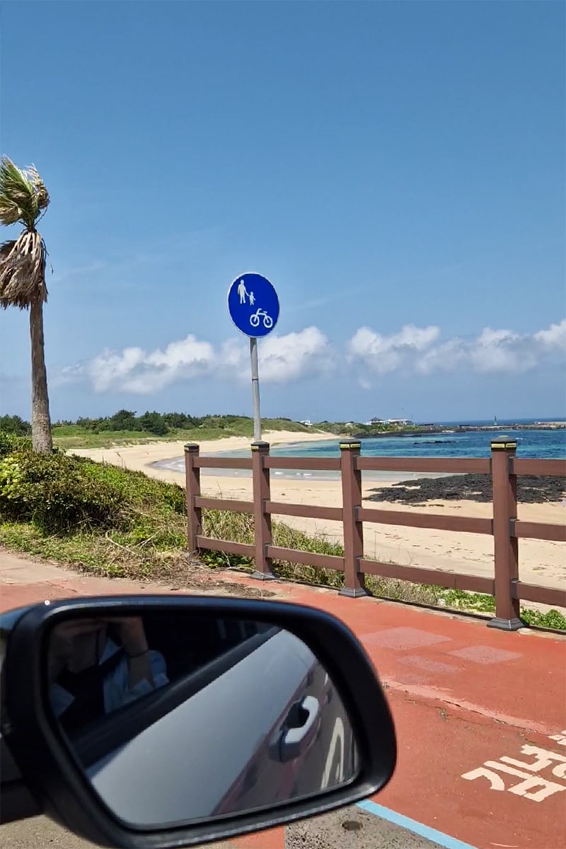 view from car window on beach on Jeju island