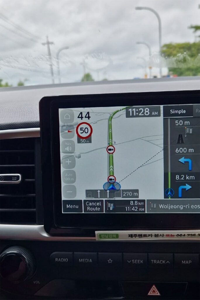 navigation system showing speed control cameras on jeju island