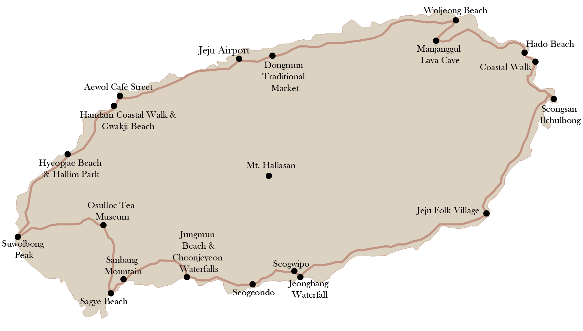 Jeju Island Itinerary on a Map