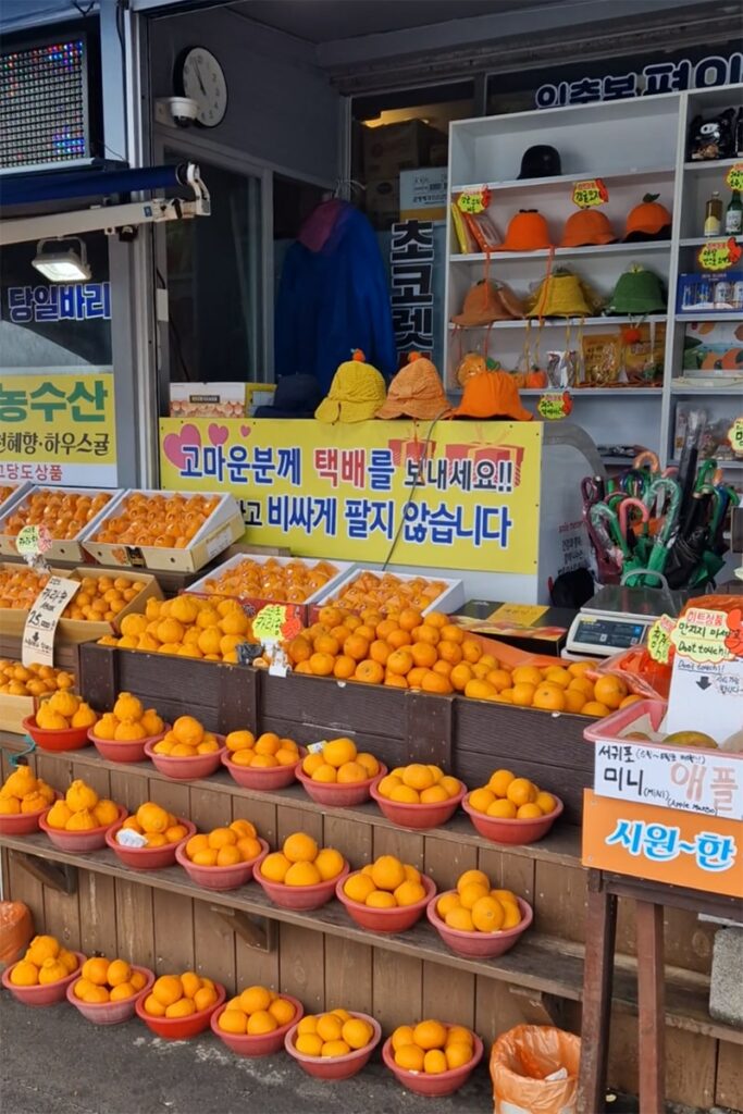 stall selling tangerines on jeju island