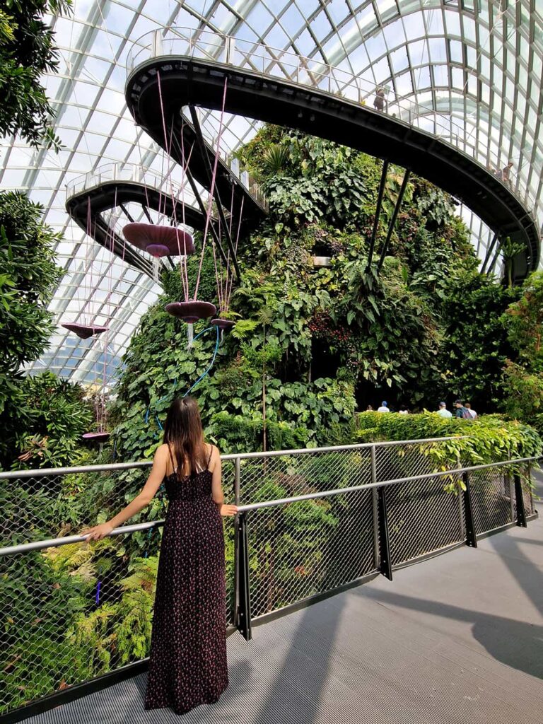 Woman looking a the bridge on top of cloud forest in Singapore.