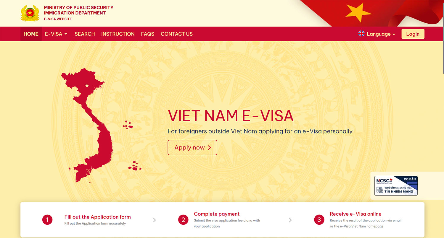 The official Vietnam E-Visa website 