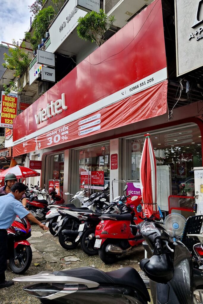 A viettel store where you can buy sim cards for your vietnam travels.