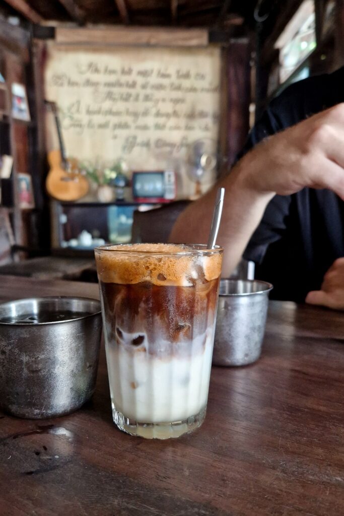 A coffee with coconut cream and condensed milk