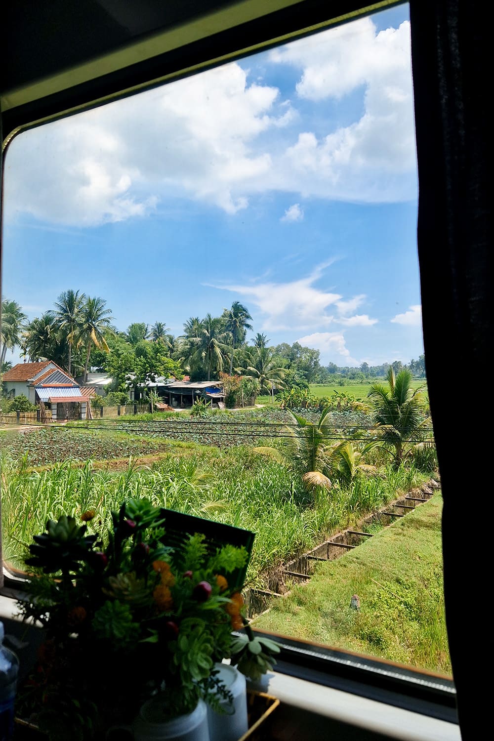 Countryside view from the train in Vietnam.