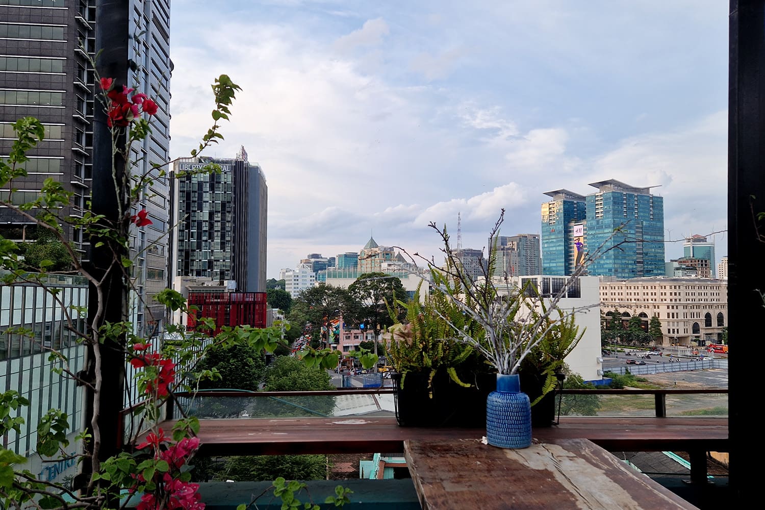 view over ho chi minh city from a rooftop bar.