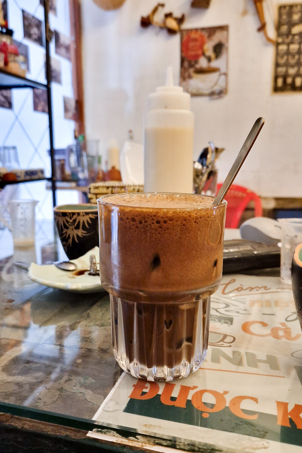 A selfmade vietnamese salt coffee, prepared in a coffee workshop in Hoi An.